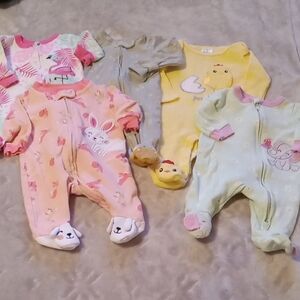 Koalababy, BabyStarters, Carters Newborn Sleepers Lot  - Pink, Yellow, Green